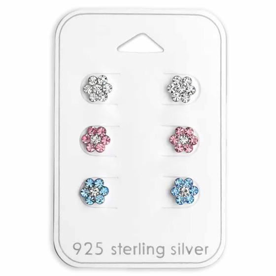 Elegantes Blumen-Ohrstecker-Set mit Kristallen aus 925er Sterling Silber