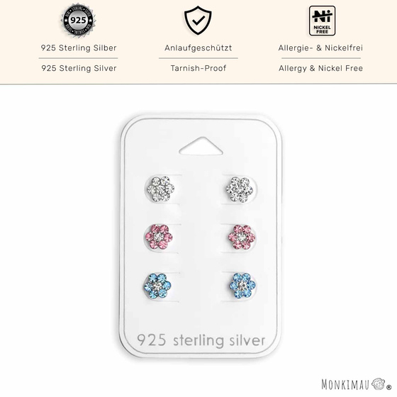 Elegantes Blumen-Ohrstecker-Set mit Kristallen aus 925er Sterling Silber