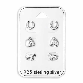 Silberne Pferdeliebhaber Ohrstecker Set auf Karte