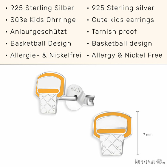 Basketball Korb Kinder Ohrringe aus 925 Silber
