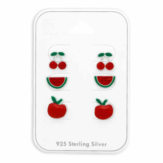 Verspielte Silberne Frucht-Ohrstecker mit Epoxidharz auf Karte