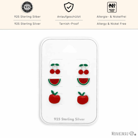 Verspielte Silberne Frucht-Ohrstecker mit Epoxidharz auf Karte