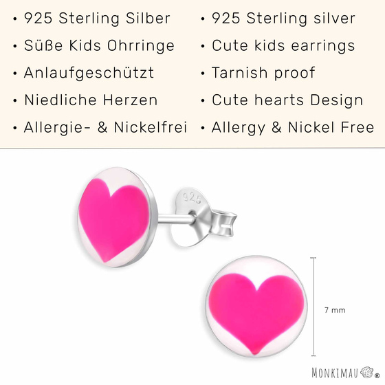 Herz Kinder Ohrringe aus 925 Silber