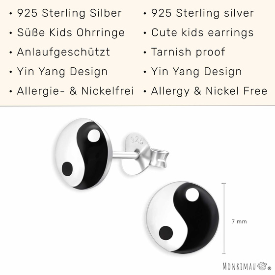 Yin Yang Kinder Ohrringe aus 925 Silber