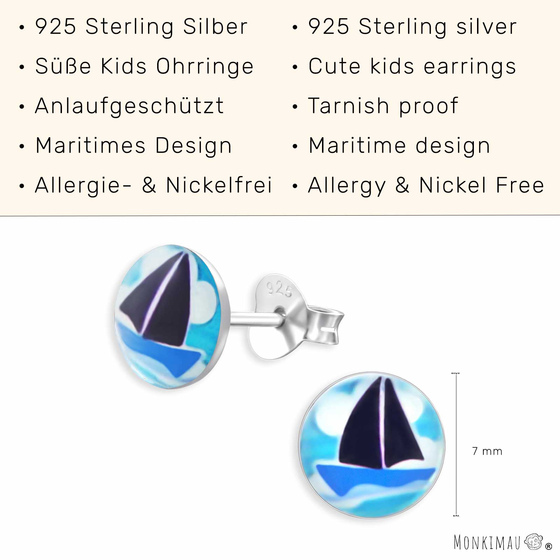 Segelboot Kinder Ohrringe aus 925 Silber