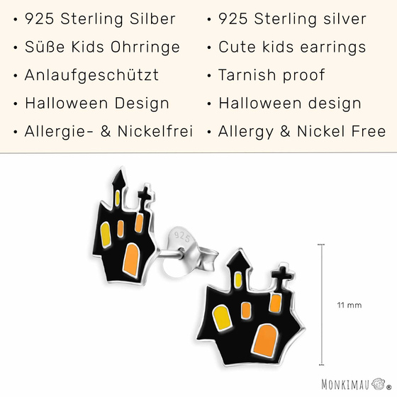 Halloween Geisterhaus Kinder Ohrringe aus 925 Silber