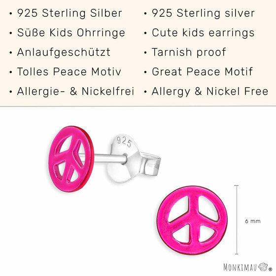 Peace Zeichen Kinder Ohrringe aus 925 Silber