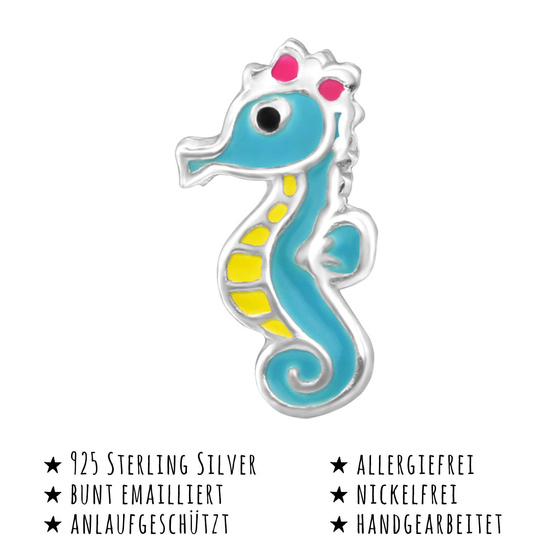 Das Bild mit Beschreibung zeigt Kinder Ohrringe Seepferdchen Ohrstecker aus 925 Sterling Silver echt Silber
