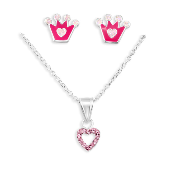 Prinzessin Halskette mit Kronen Ohrstecker Set aus 925 Silber