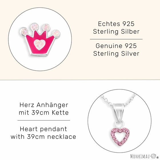 Prinzessin Halskette mit Kronen Ohrstecker Set aus 925 Silber