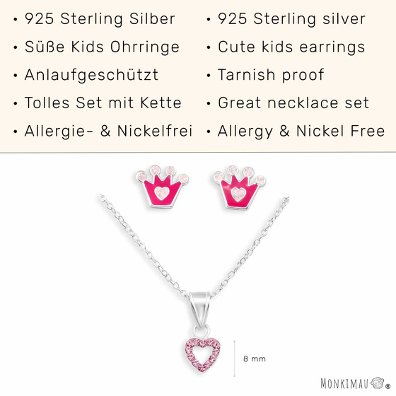 Prinzessin Halskette mit Kronen Ohrstecker Set aus 925 Silber