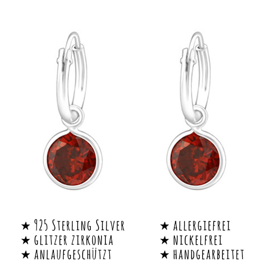 Das Bild mit Beschreibung zeigt Kinder Ohrringe Creolen aus 925 Sterling Silver echt Silber mit Kristall Anhnger