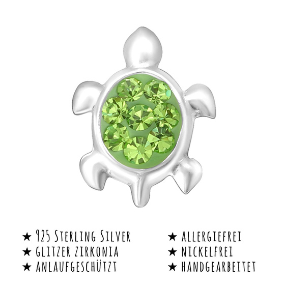 Das Bild mit Beschreibung zeigt Kinder Ohrringe Schildkrte Ohrstecker aus 925 Sterling Silver echt Silber mit 16 Kristallen