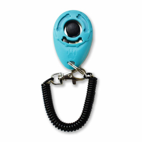 Klicker Training Hund in hellblau