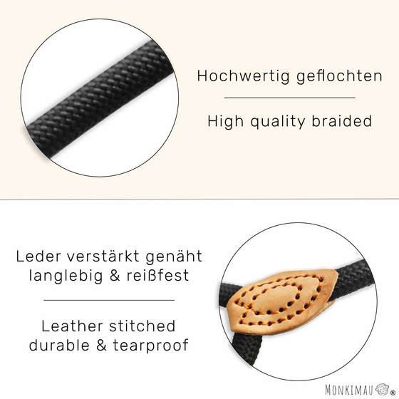 Hundeleine aus Nylon mit Leder schwarz