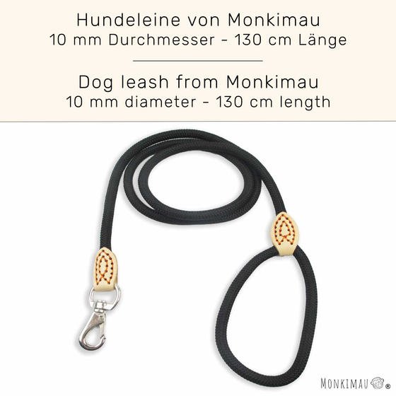 Hundeleine aus Nylon mit Leder schwarz