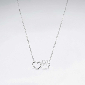 Monkimau Pfote mit Herz Damen Halskette aus Silber