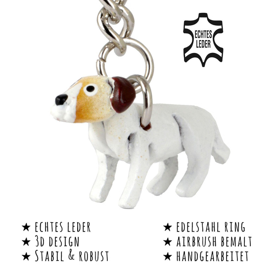 Das Bild mit Beschreibung zeigt ein niedlicher Jack Russell Terrier aus Leder