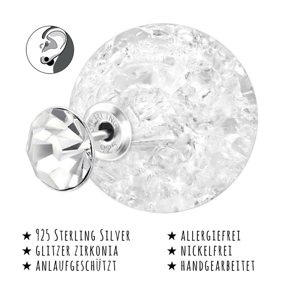 Das Bild mit Beschreibung zeigt Kinder Ohrringe Doppel Ohrstecker aus 925 Sterling Silver echt Silber mit 2 Zirkonia