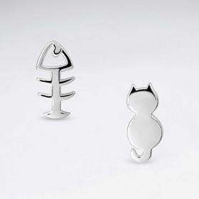 Monkimau Katze mit Fisch Damen Ohrringe aus Silber
