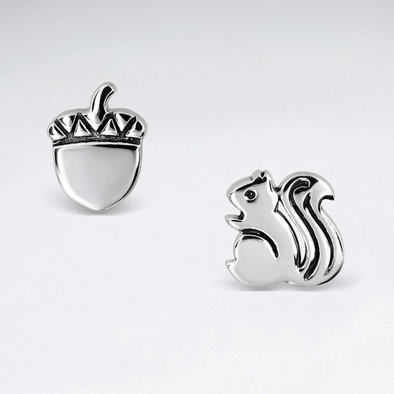 Monkimau Eichhrnchen mit Nuss Damen Ohrringe aus Silber