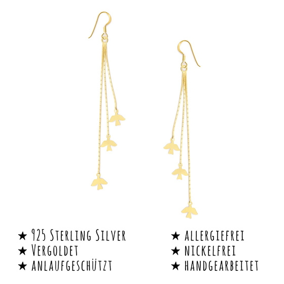 Das Bild mit Beschreibung zeigt Damen Ohrringe Vgel Ohrhnger aus 925 Sterling Silver echt Silber mit 18K Gold plattiert
