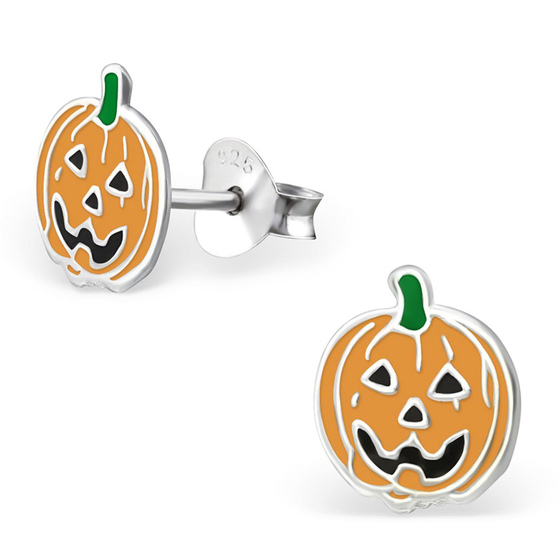 Auf dem Bild zu sehen sind Kinder Ohrringe Halloween Krbis Ohrstecker aus 925 Sterling Silver echt Silber