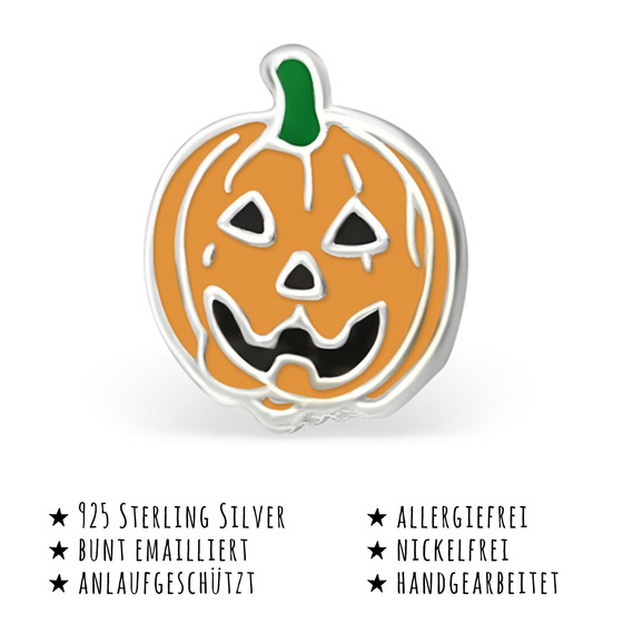 Das Bild mit Beschreibung zeigt Kinder Ohrringe Halloween Krbis Ohrstecker aus 925 Sterling Silver echt Silber