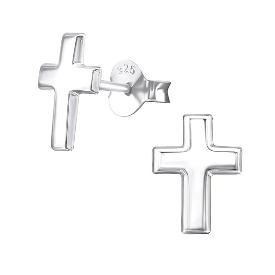 Auf dem Bild zu sehen sind Kinder Ohrringe Kreuz Ohrstecker aus 925 Sterling Silver echt Silber