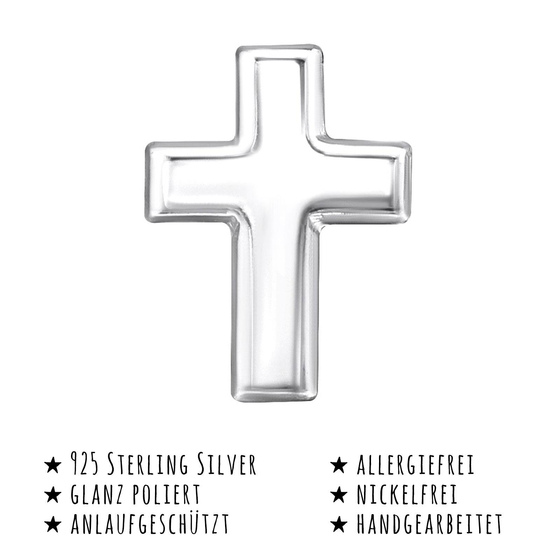 Das Bild mit Beschreibung zeigt Kinder Ohrringe Kreuz Ohrstecker aus 925 Sterling Silver echt Silber