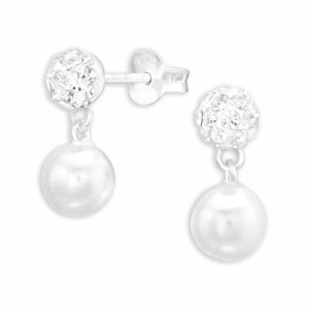 Silber Ohrstecker mit synthetischer Perle und Kristallen...