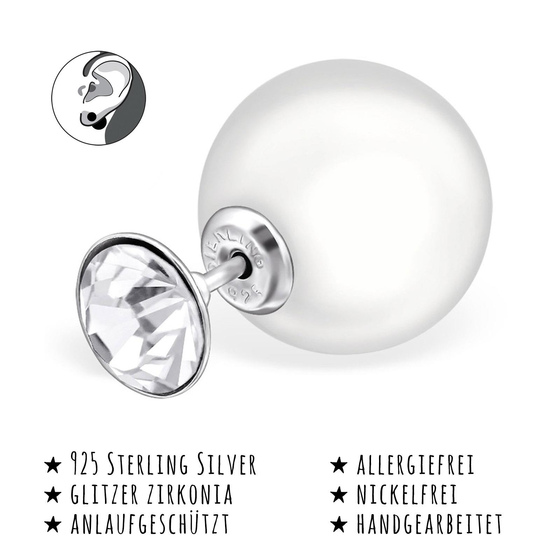Das Bild mit Beschreibung zeigt Kinder Ohrringe Kugel Ohrstecker aus 925 Sterling Silver echt Silber mit 2 Zirkonia Synthetischer Perle