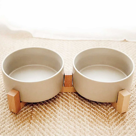 Doppel Hundenapf und Katzennapf aus Keramik grau 2 x 400ml
