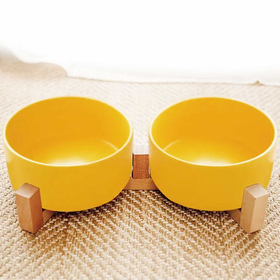 Doppel Hundenapf und Katzennapf aus Keramik gelb 2 x 400ml
