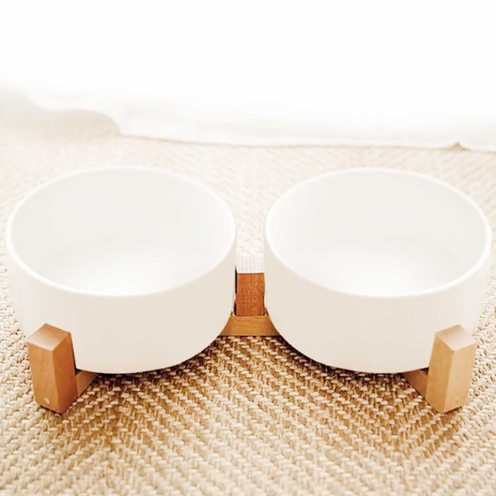 Doppel Hundenapf und Katzennapf aus Keramik wei� 2 x 850ml