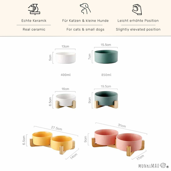 Doppel Hundenapf und Katzennapf aus Keramik wei� 2 x 850ml