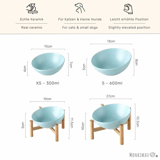 Hundenapf und Katzennapf aus Keramik blau 300ml