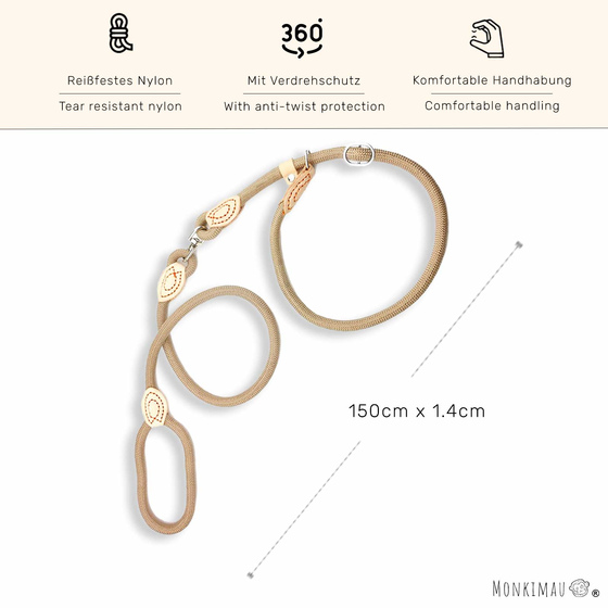 Hundeleine mit Zugstopp Halsband fr groe Hunde beige