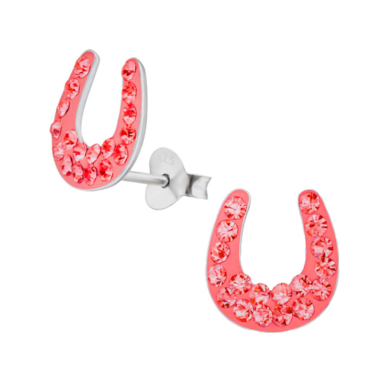 Auf dem Bild zu sehen sind Damen Ohrringe Hufeisen Glck Ohrstecker aus 925 Sterling Silver echt Silber mit 36 Kristallen