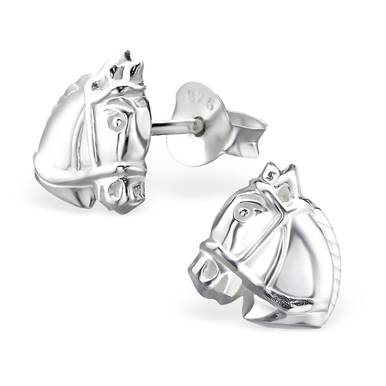 Auf dem Bild zu sehen sind Kinder Ohrringe Pferd Kopf Ohrstecker aus 925 Sterling Silver echt Silber mit Struktur