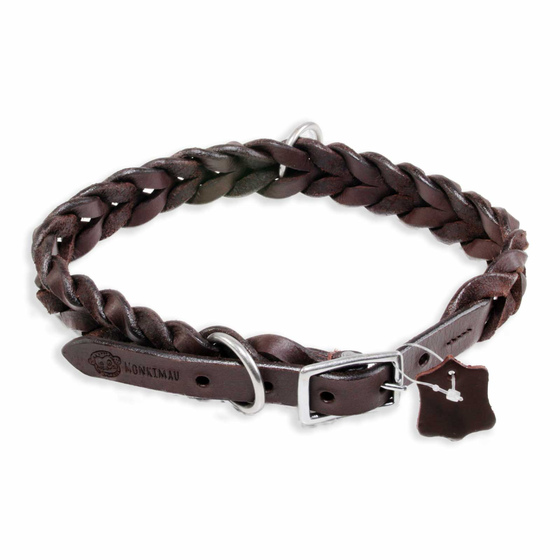 Hundehalsband aus Leder braun geflochten L-M