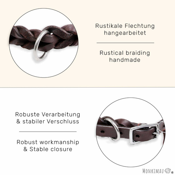 Hundehalsband aus Leder braun geflochten L