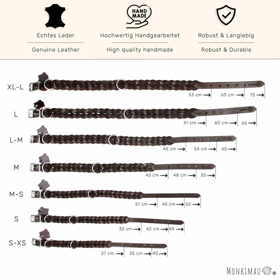 Hundehalsband aus Leder braun geflochten L