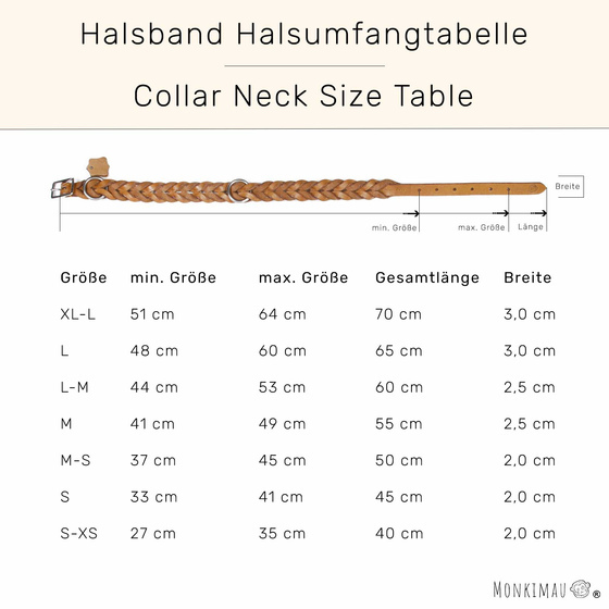 Hundehalsband aus Leder beige geflochten S-XS