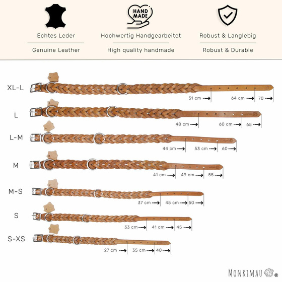 Hundehalsband aus Leder beige geflochten M