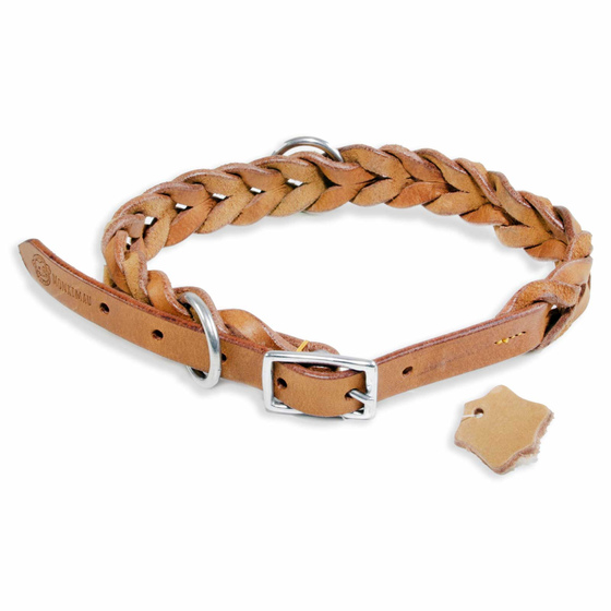 Hundehalsband aus Leder beige geflochten XL-L