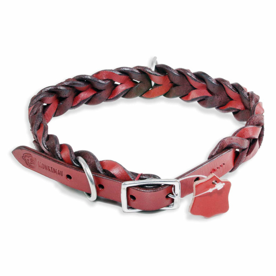 Hundehalsband aus Leder rot geflochten S