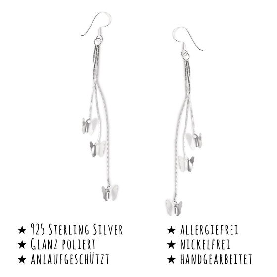 Das Bild mit Beschreibung zeigt Damen Ohrringe Schmetterlinge Ohrhnger aus 925 Sterling Silver echt Silber