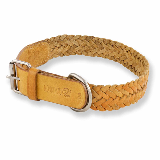 Auf dem Bild ist ein Hundehalsband aus Leder geflochten beige M zu sehen