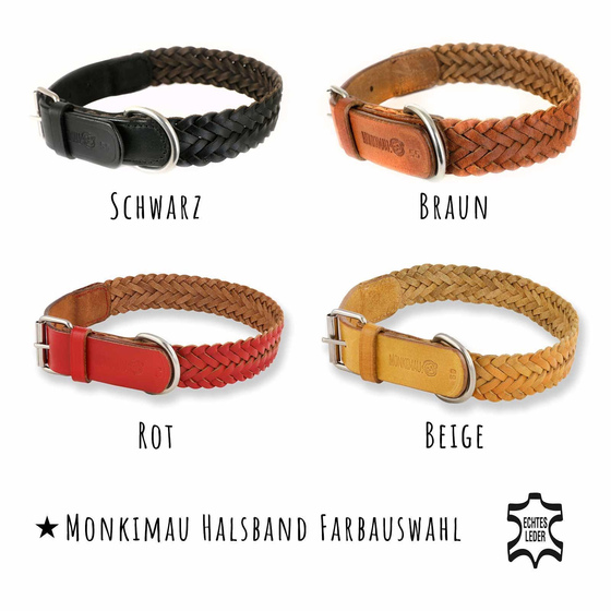 Hundehalsband aus Leder geflochten beige M